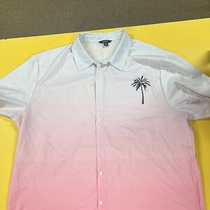 Pink and White Casual Button Down Shirt with Gradient Effect